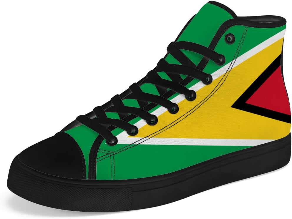 

Кеды на высокой подошве Chebing с флагом Гайаны для мужчин и женщин, высокие кроссовки на шнуровке, повседневная обувь, желтый
