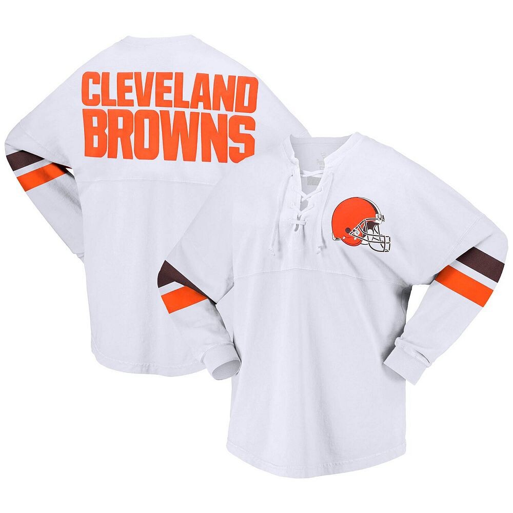 

Женская белая футболка с логотипом Fanatics Cleveland Browns Spirit из джерси на шнуровке с v-образным вырезом и длинными рукавами, цвет Brn White