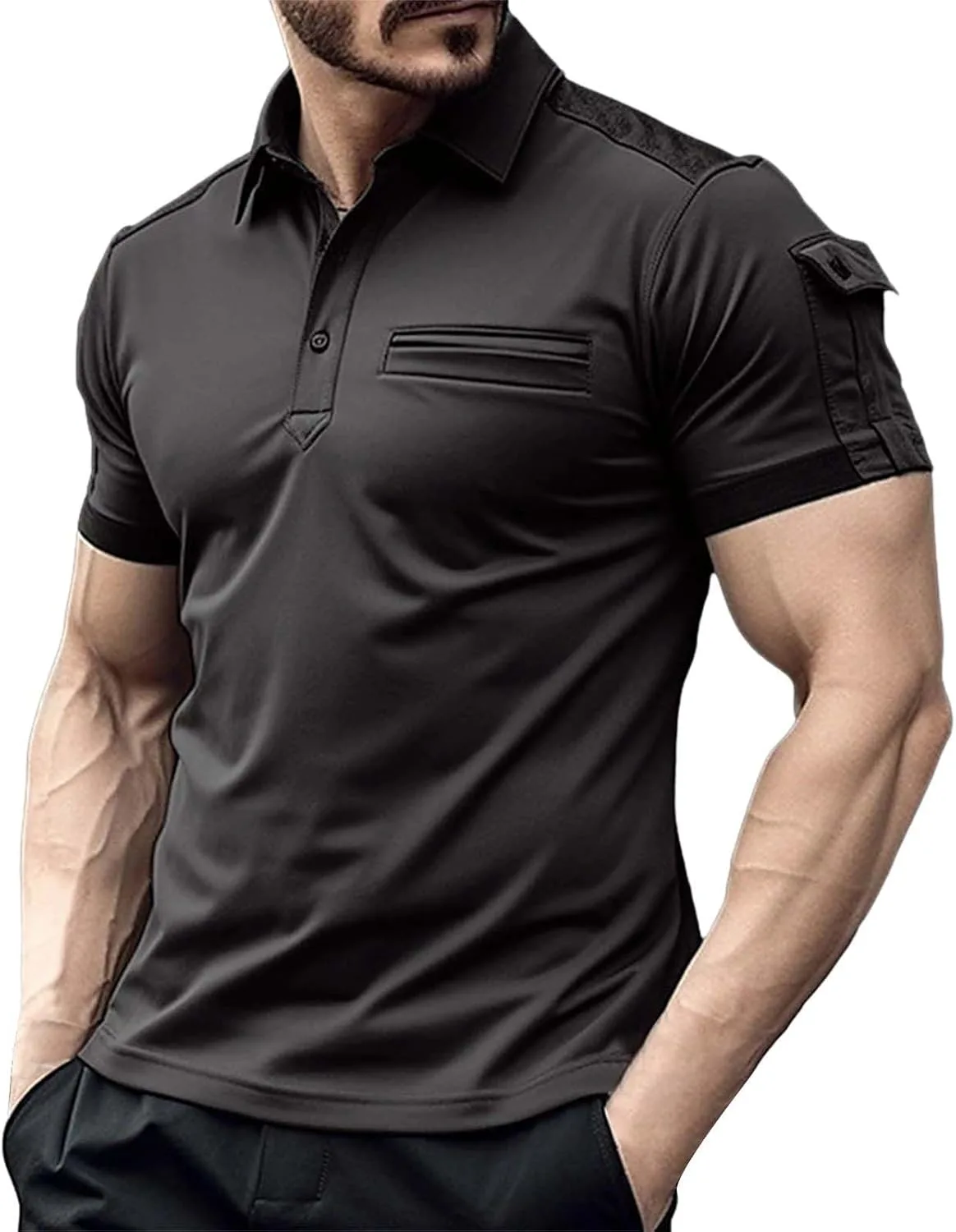 

Мужская поло с коротким рукавом, карманы, однотонная xoxingysm