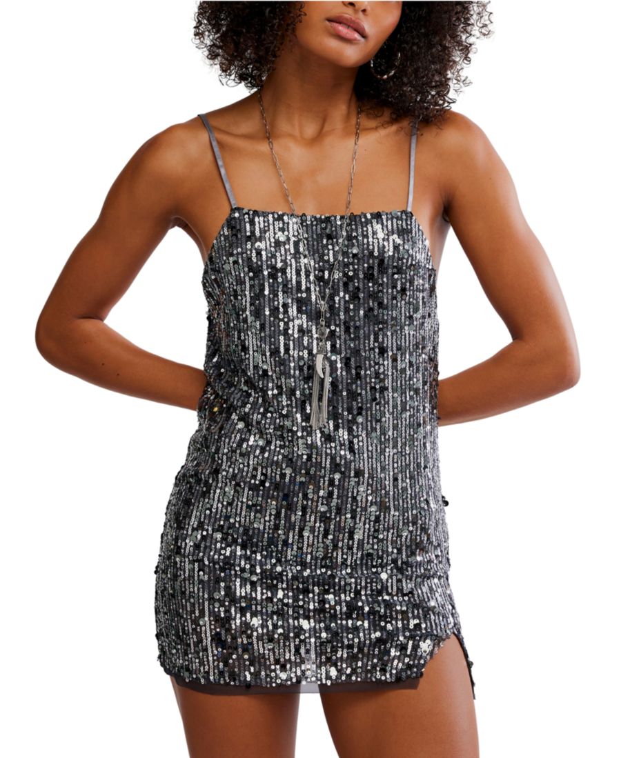 

Женское мини-платье-комбинация Полуночный поцелуй с пайетками Free People, Charcoal Combo