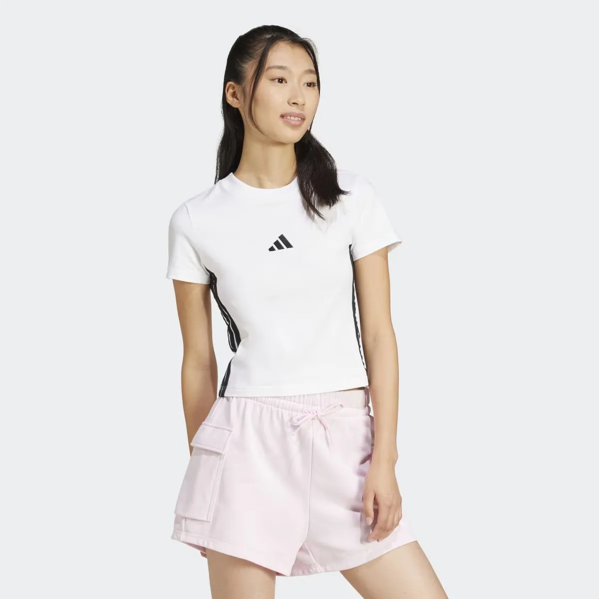 Женская футболка Essentials Slim Baby 3 полоски Adidas, белый — фото 4