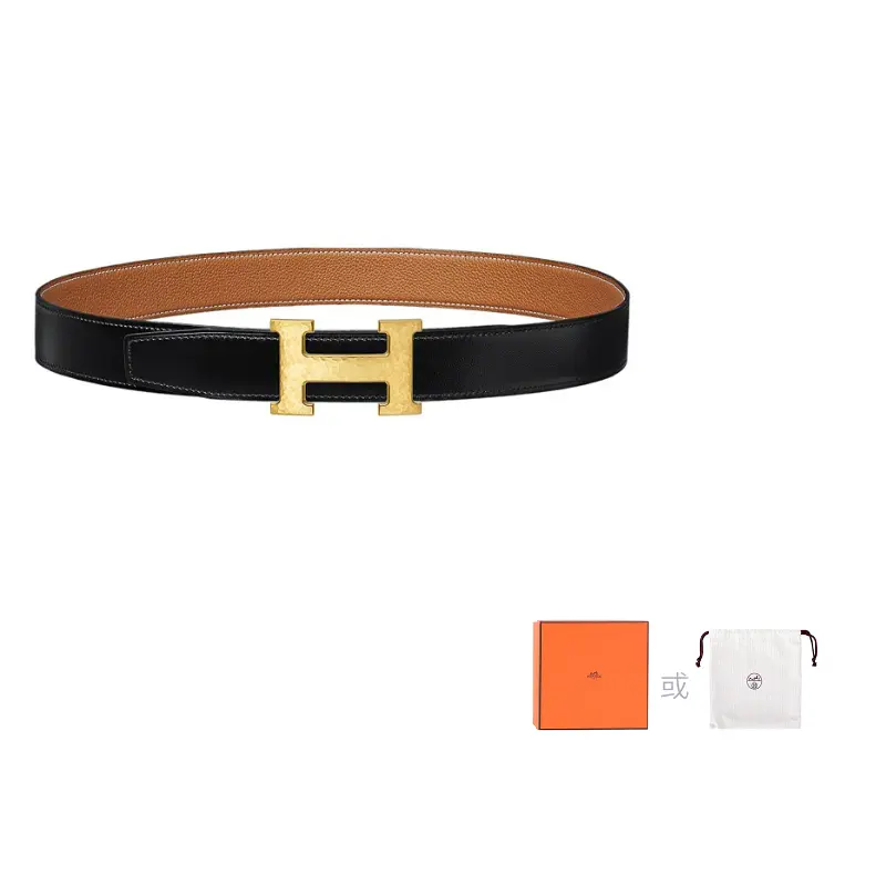 

HERMES Ремень мужской из телячьей кожи, Black Gold