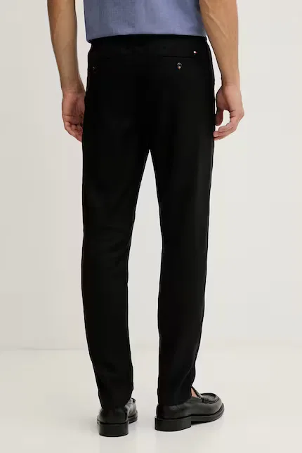 Брюки из льна с добавлением полиэстера модель slim fit Tommy Hilfiger, черный — фото 3