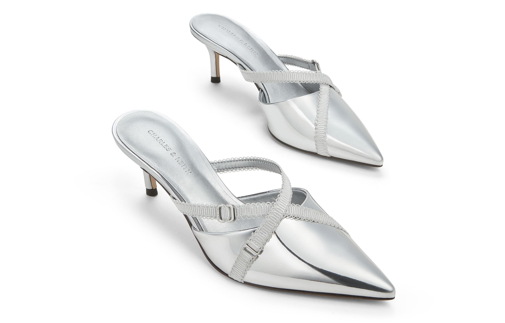 Закрытые тапочки на комбинированной подошве 6,3 см CHARLES&KEITH серебристый/серебристый/телесный/черный — фото 4