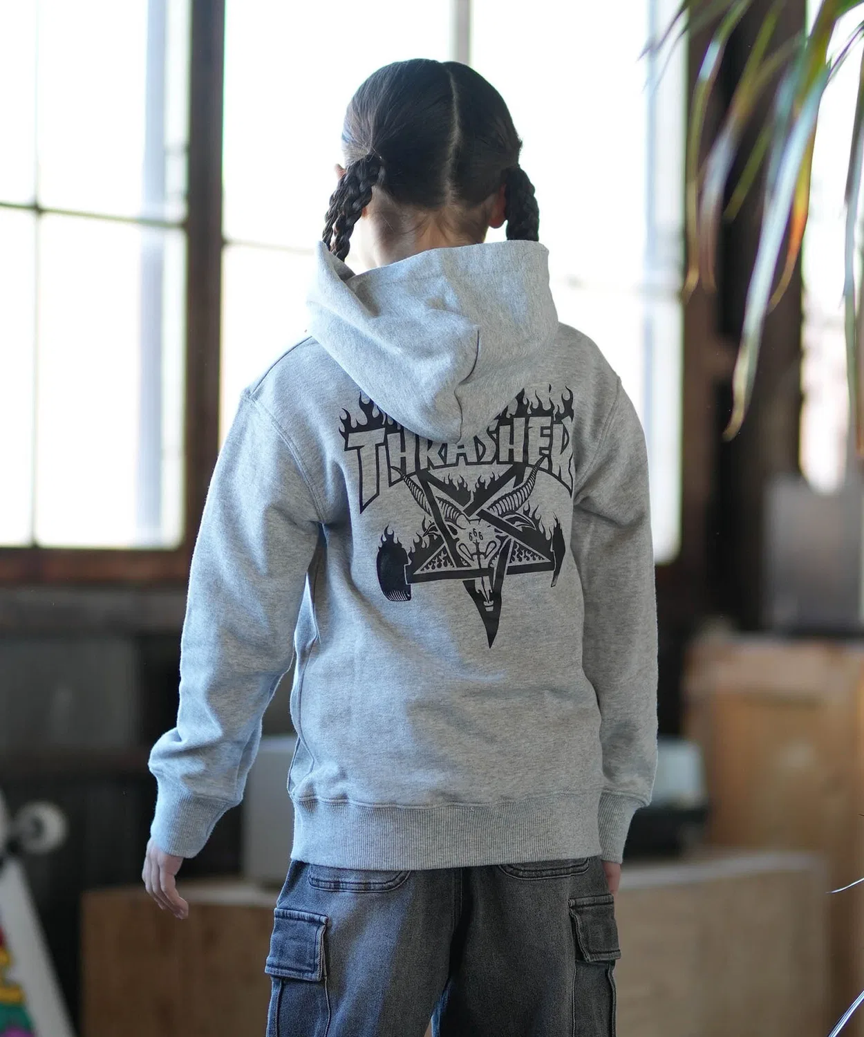 Детская парка THRASHER с принтом, хлопок, цвет серый меланж