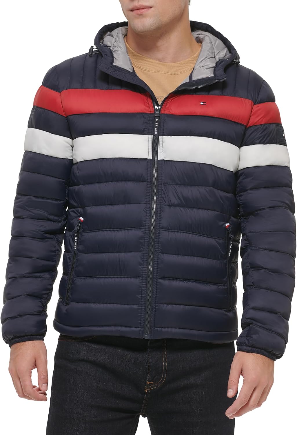 

Мужская водонепроницаемая куртка-пуховик с наполнителем Ultra Loft и капюшоном от Tommy Hilfiger, Navy/Red