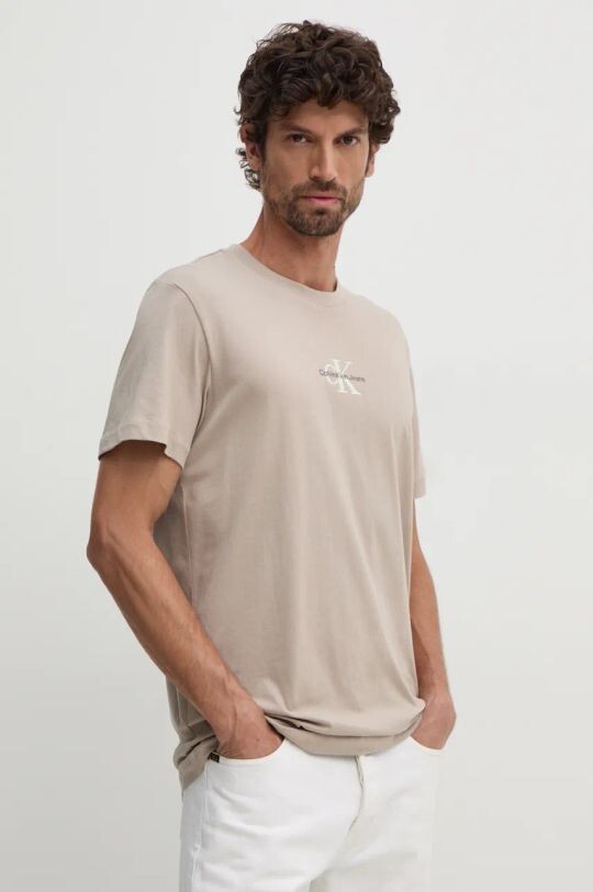 

Хлопковая футболка Calvin Klein Jeans, бежевый