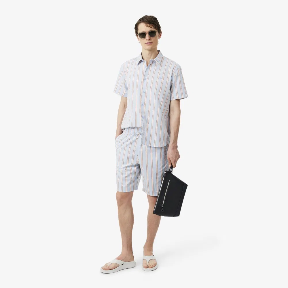 Мужские шорты в полоску из поплина синие от Lacoste — фото 4