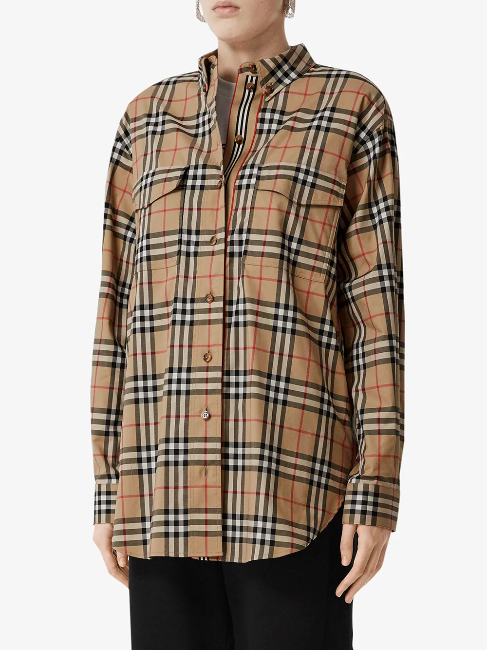 Рубашка Burberry Vintage Check оверсайз в клетку, хлопок, нейтральный — фото 3