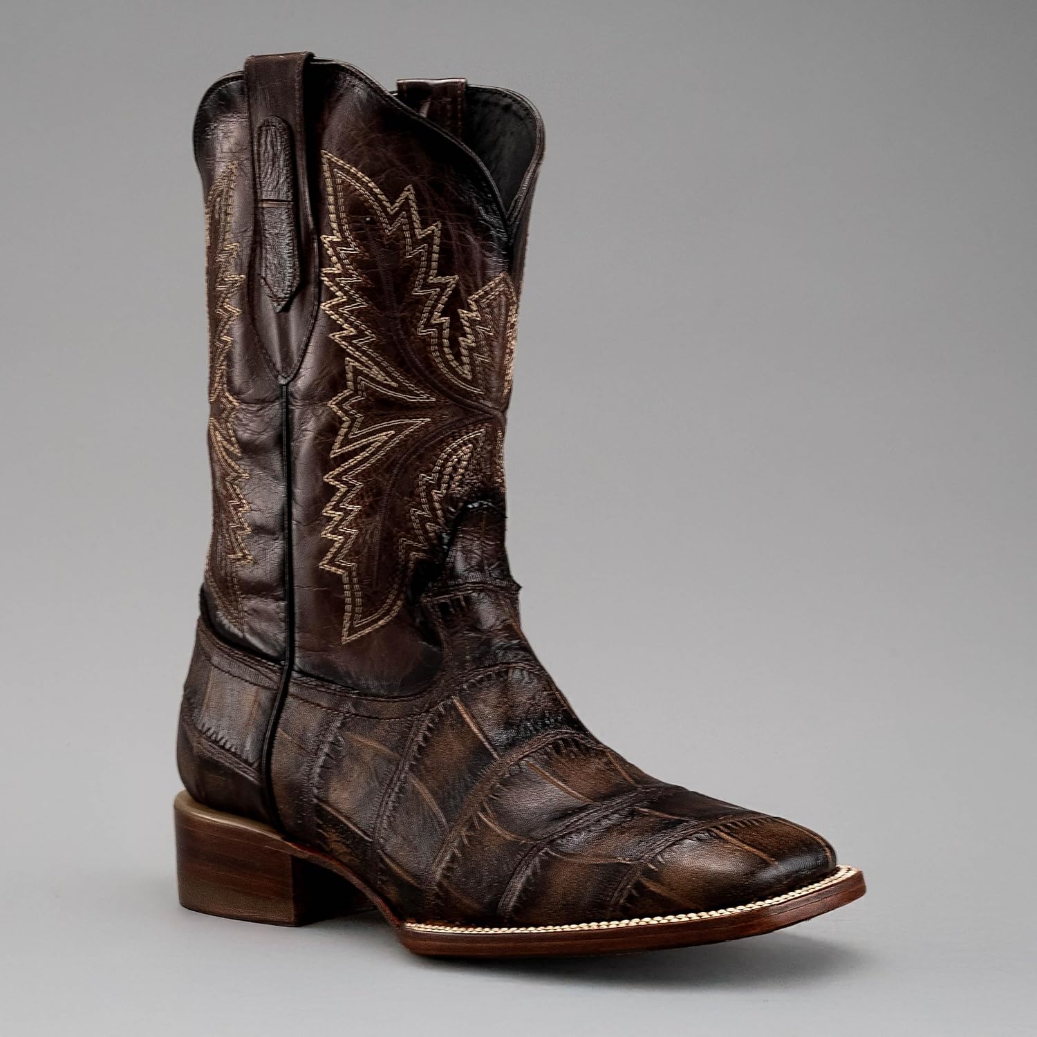 Ковбойские сапоги Joe Boots Alligator из премиальной кожи с квадратным носком, каблук 1,5, вышивка, табак Joe Exclusive, Tabacco — фото 4