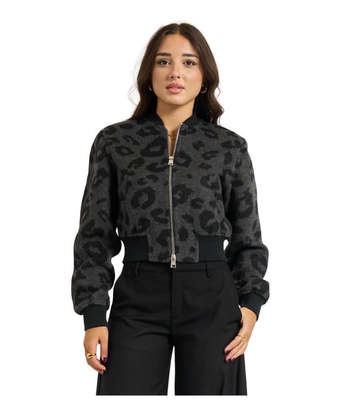 

Короткая куртка-бомбер с животным принтом Silvian Heach, черный