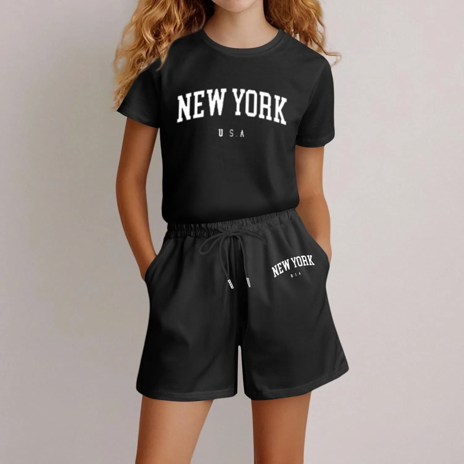 Детский спортивный костюм из футболки и шорт, Generic, B60 Black — фото 2
