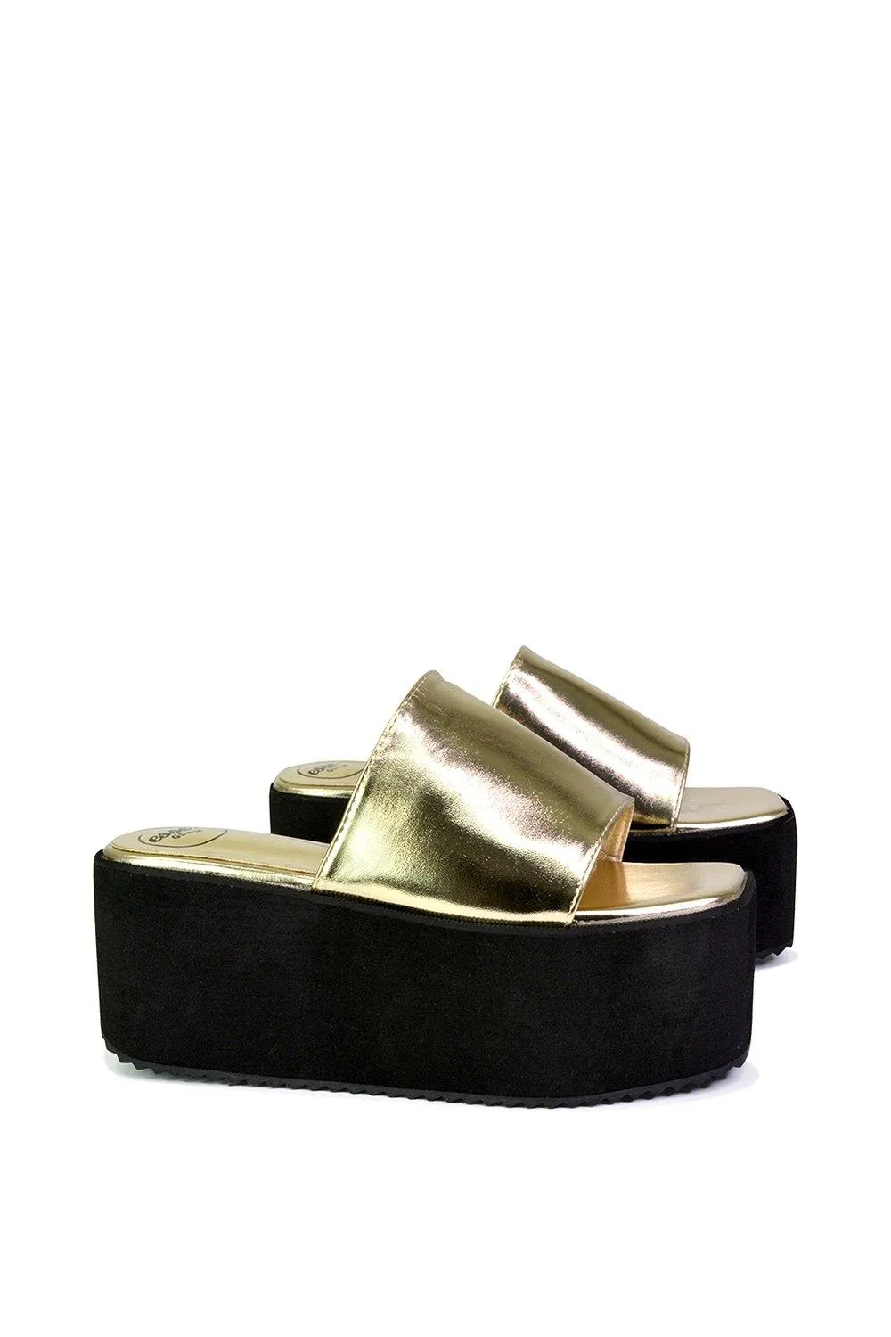 Сандалии-слайдеры на платформе с квадратным носком 'Kaiya' XY London, цвет metallic gold — фото 2
