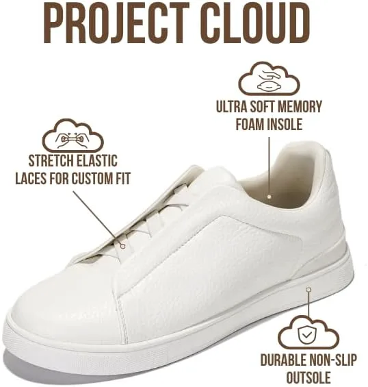Мужские кроссовки Project Cloud с стелькой из настоящей кожи и памяти формы - легкие и противоскользящие кроссовки для мужчин, повседневные кроссовки без шнурков (Hudson), белый — фото 2