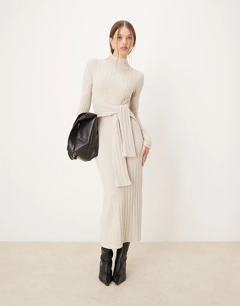 

Пышное платье-макси в рубчик с запахом на талии ASOS DESIGN