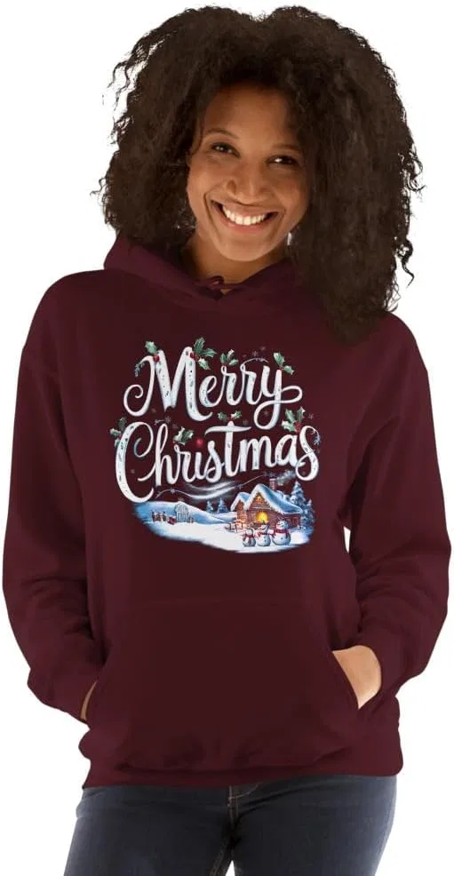 Толстовка Unisex Merry Christmas, футболка с 3D принтом «Снеговик в зимней сказке» Merry Christmas Holiday Wonderland Generic, бордовый