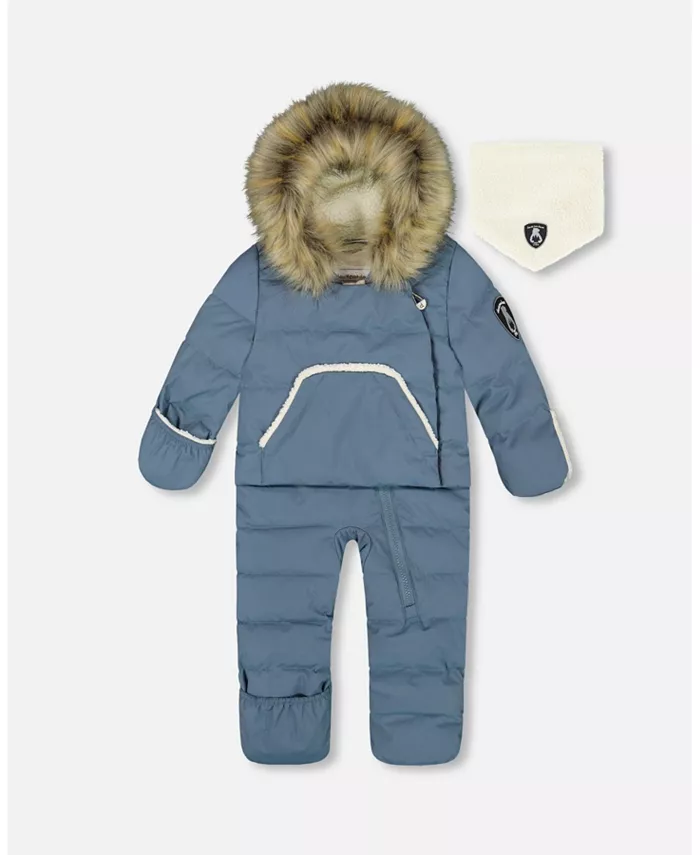 

Детский комбинезон Baby Boy One-Piece Baby Snug Snowsuit для автокресла темно-серый синий Deux Par Deux