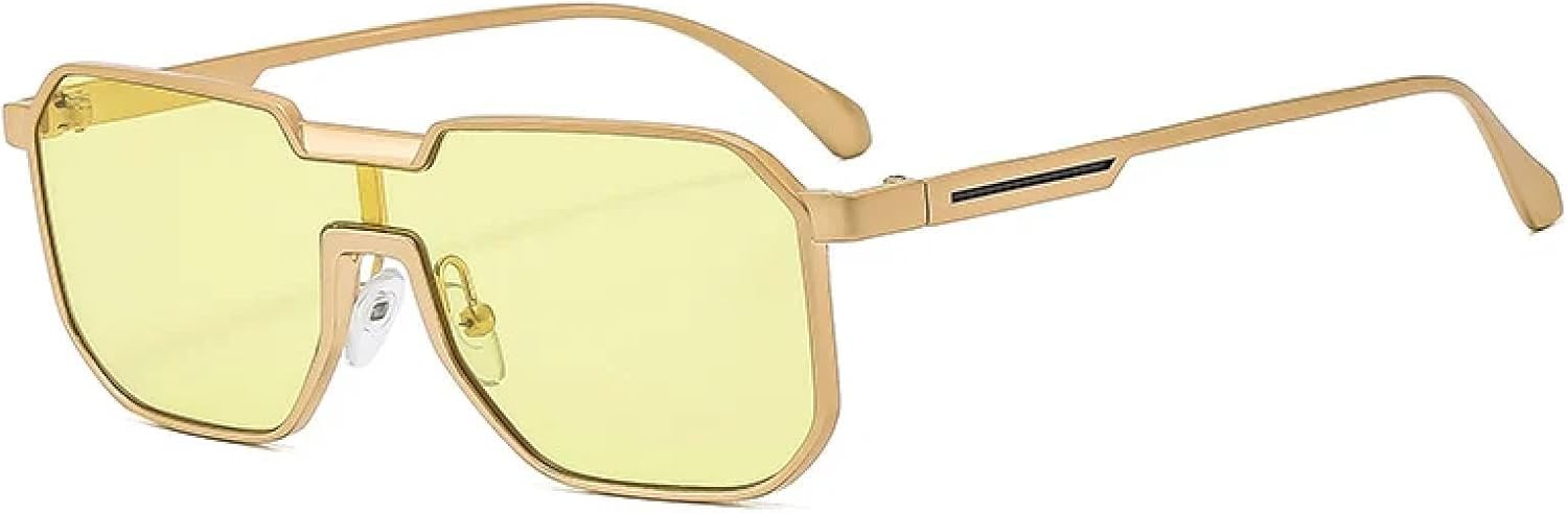 

Ретро-солнцезащитные очки без оправы для женщин, модные, с цельными линзами, черные, с защитой от УФ-излучения UV400, для мужчин, роскошные, металлические VFDHN, Gold-yellow