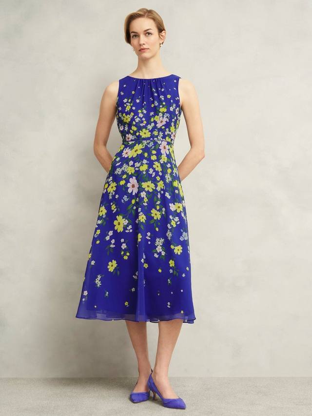 

Платье миди Petite Carly без рукавов с цветочным принтом Hobbs, Blue/Multi