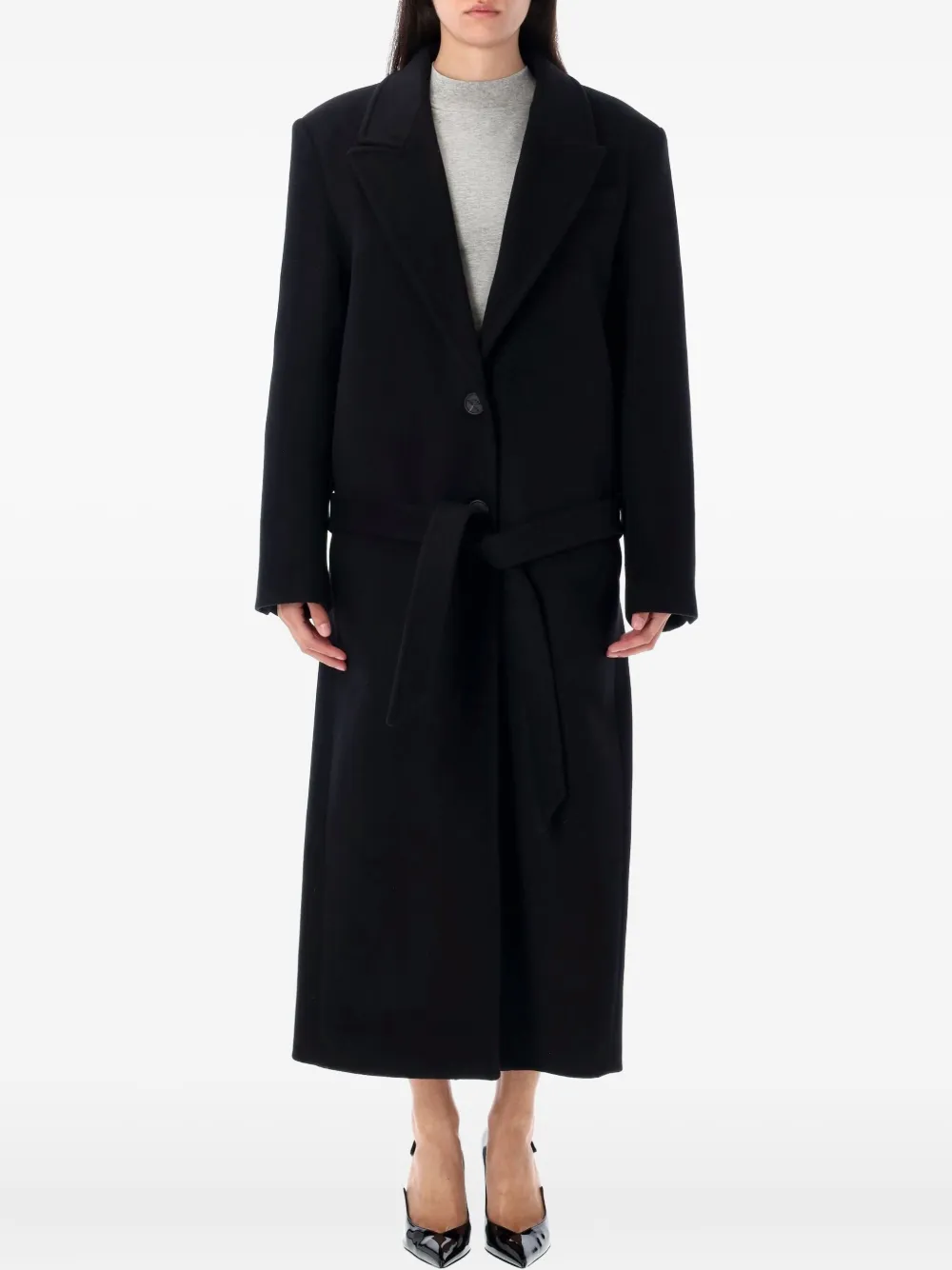 

Пальто из смесовой шерсти с поясом The Attico, черный