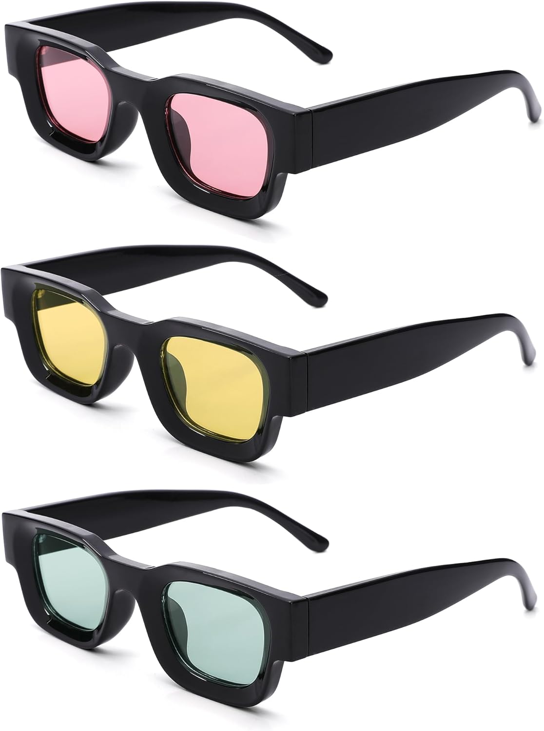 

Солнцезащитные очки Hycredi прямоугольной формы для женщин и мужчин, массивные квадратные поляризованные солнцезащитные очки в стиле ретро 90-х, защита UV400, A9* 3 Pack - (Black/Pink +Black/Yellow +Black/Green）