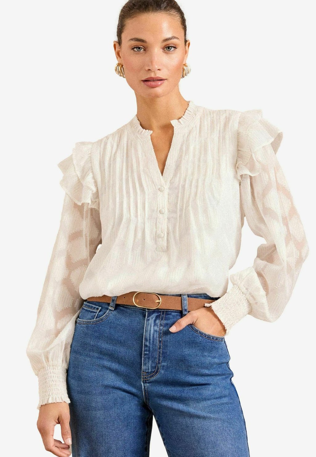 

Блуза RUFFLE NOTCH NECK LONG SLEEVE Love & Roses, белый