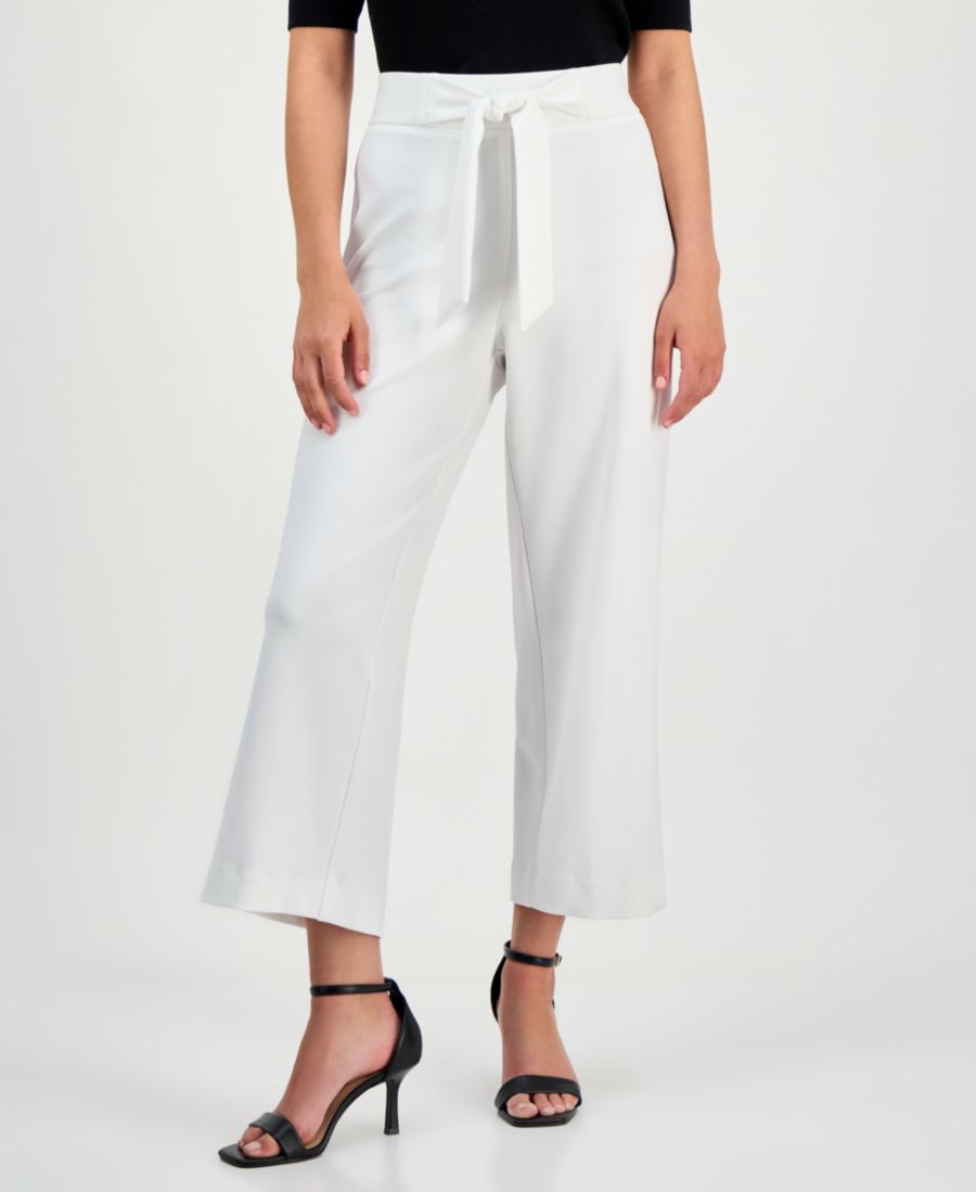 

Укороченные брюки с широкими штанинами и поясом на завязках для невысоких девушек AK Anne Klein, Bright White