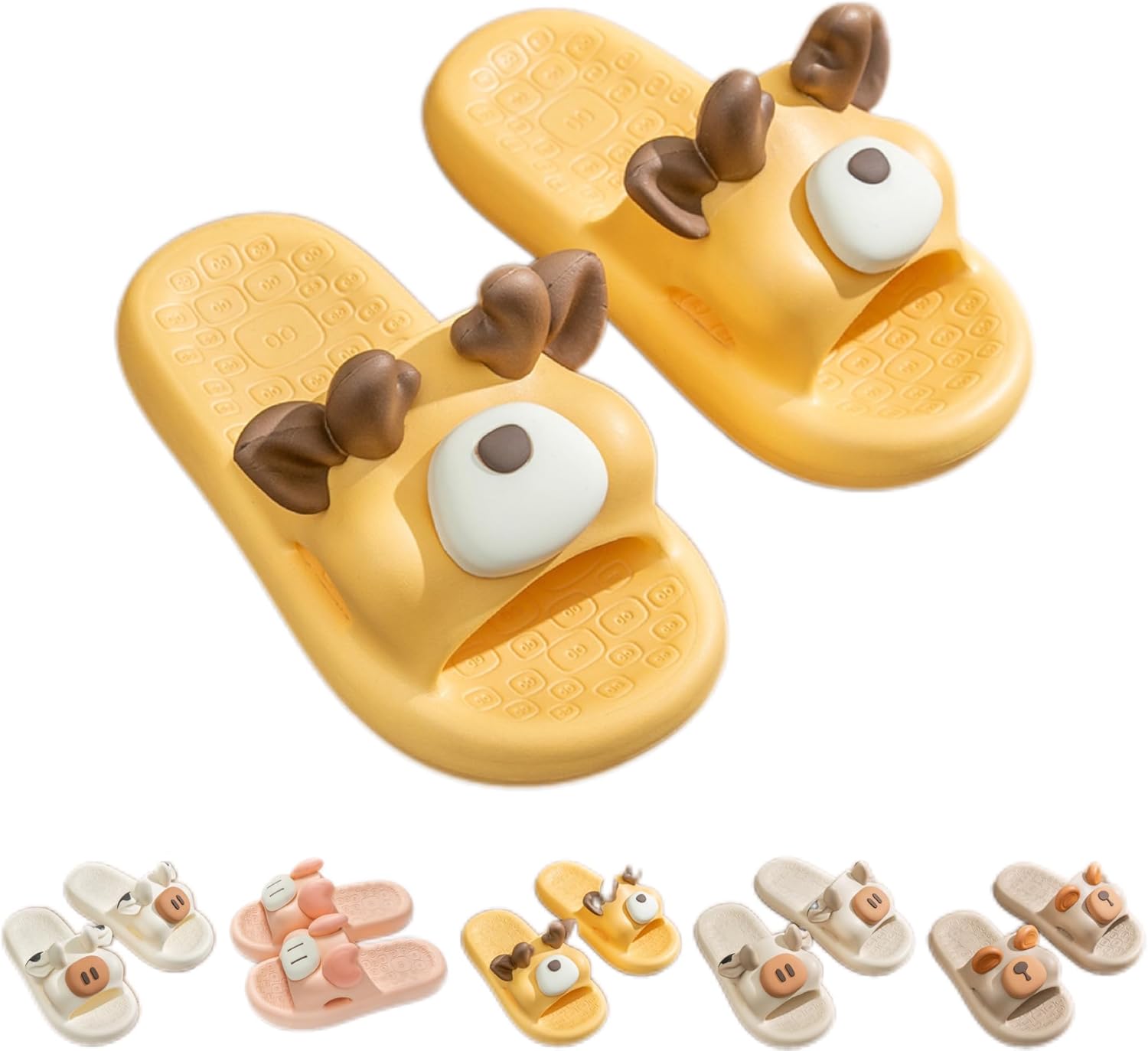 

Домашние тапочки NTRUEML для ванной комнаты с изображением коровы, женские летние мультяшные домашние тапочки, нескользящие, EVA, парные, мужские, желтый