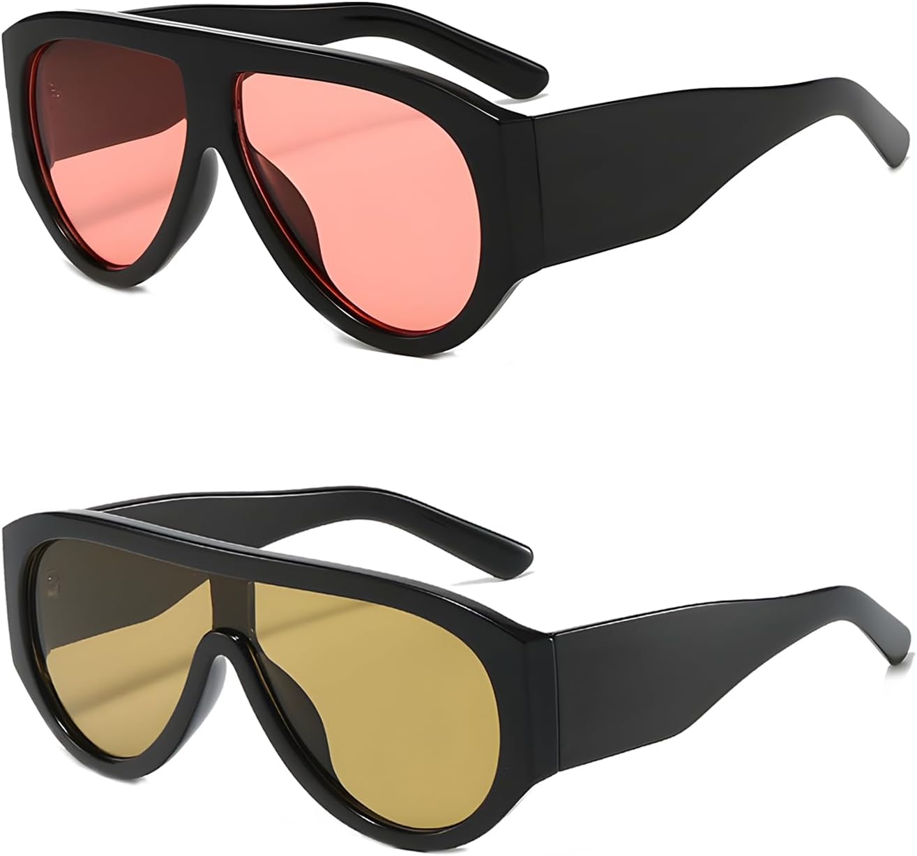 

Комплект больших солнцезащитных очков-авиаторов для женщин и мужчин. Модные квадратные очки с толстой оправой и защитой от УФ-излучения UV400 QYVEWY, Black Tea/Black Red