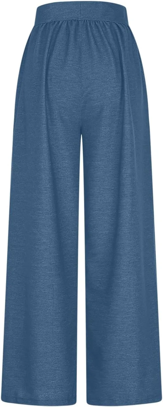 Женские плиссированные джинсы high waisted wide leg с эластичным поясом и карманами — фото 4
