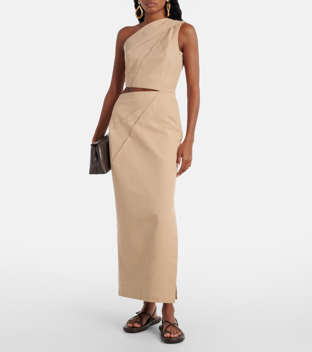Макси-платье из хлопкового твила с вырезами Max Mara, Cammello — фото 2