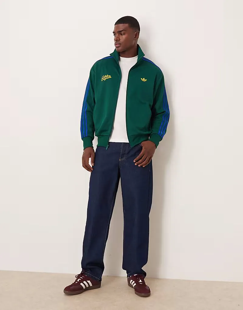 Спортивная куртка Adidas Originals с логотипом в виде надписи и розой, зеленого цвета — фото 2