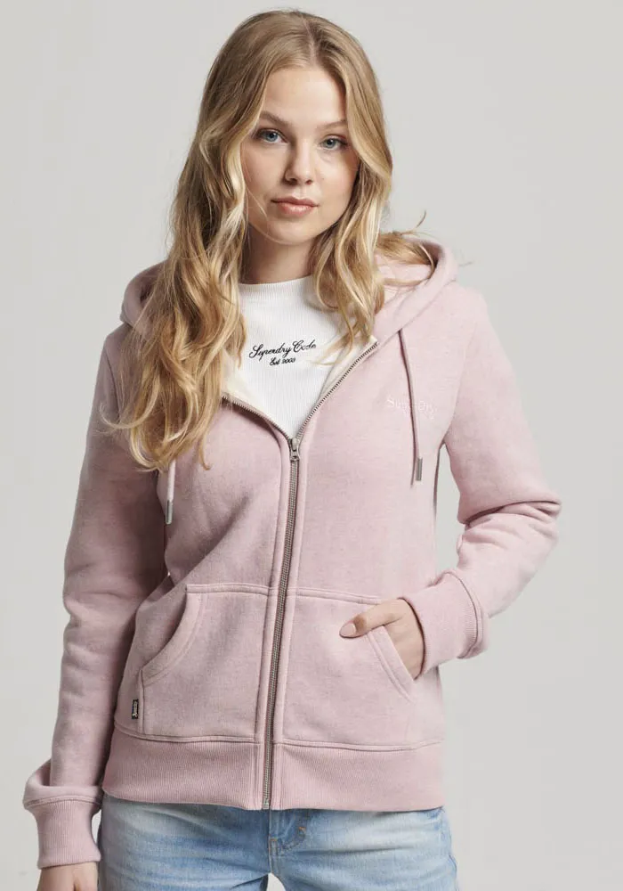 

Толстовка Superdry с капюшоном "ESSENTIAL LOGO ZIP HOODIE", с вышивкой логотипа, розовый