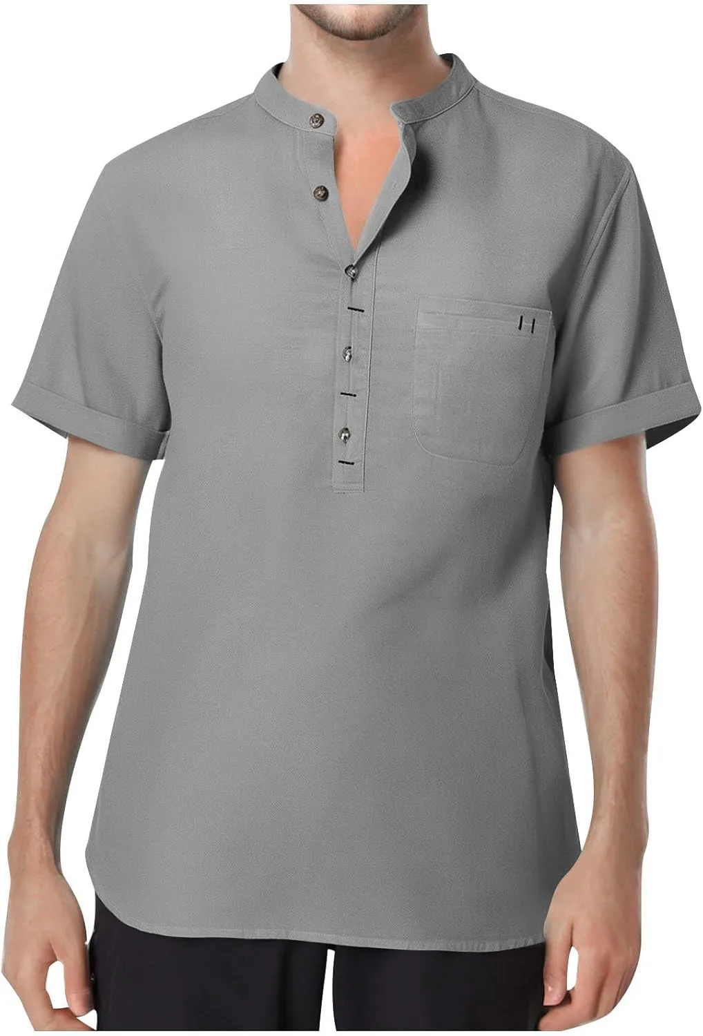 

Мужская футболка хенли с коротким рукавом из хлопка и льна