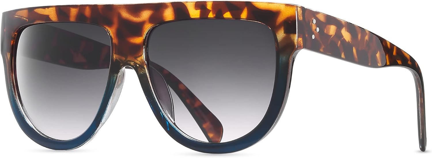 

Женские большие солнцезащитные очки с плоской верхней частью, модные, квадратные, дизайнерские, в стиле ретро LEICO FASHION, Tortoise (Top) Blue (Bottom) | Gradient Smoke