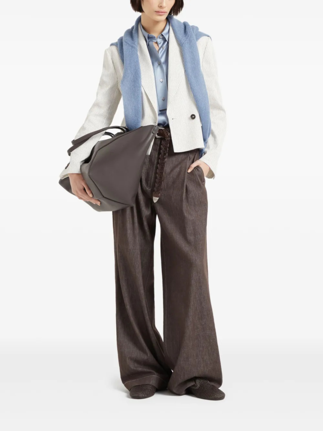 

Brunello Cucinelli свитер с отделкой в рубчик, синий