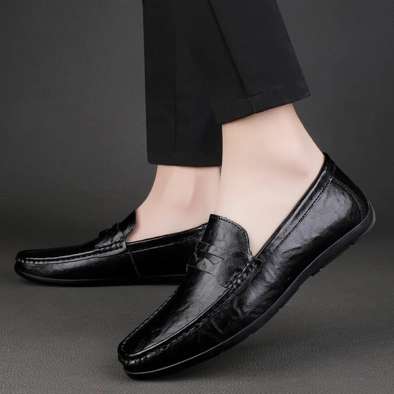 Мужские лоферы из кожзама, классические слипоны, Black PUGHGAETZF — фото 2