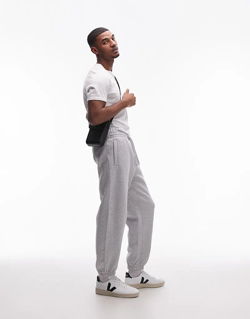

Премиальные тяжелые свободные джоггеры серого меланжевого цвета Topman
