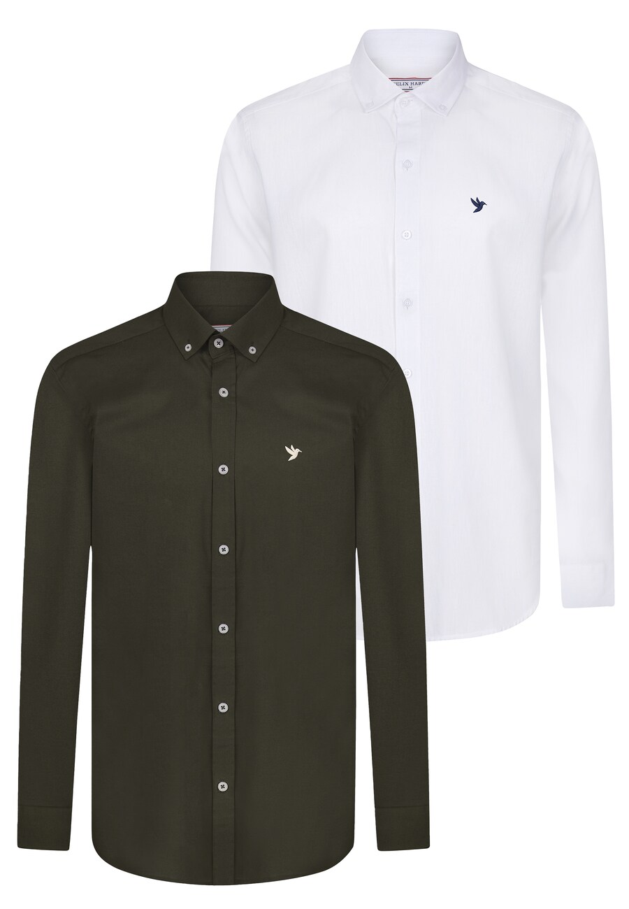 

Рубашка на пуговицах классического кроя Felix Hardy, оливковый/белый