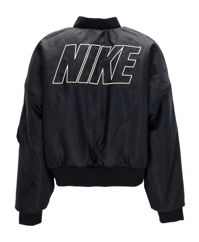 Двусторонняя куртка-бомбер из искусственного меха, черная. Nike, черный — фото 4