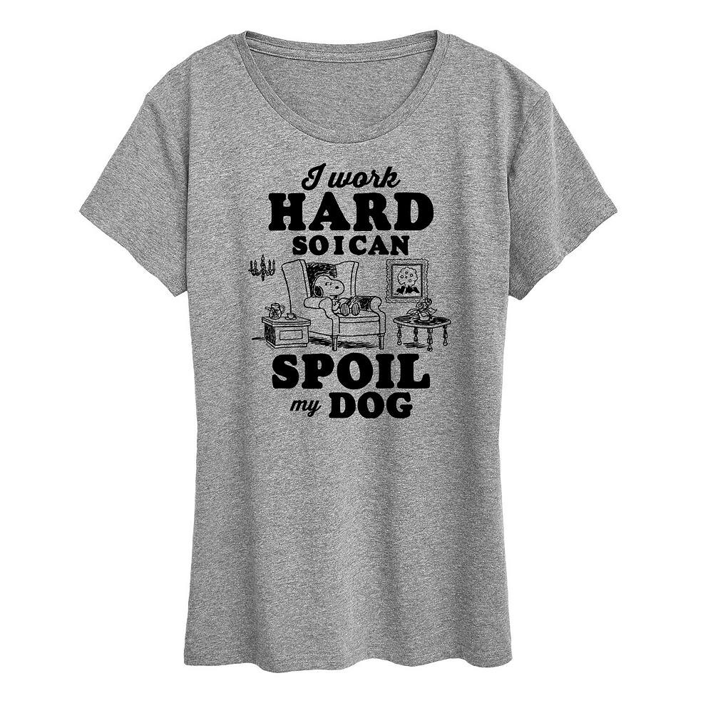 

Женская футболка с рисунком Peanuts Snoopy Work To Spoil My Dog Licensed Character, цвет Heather Gray