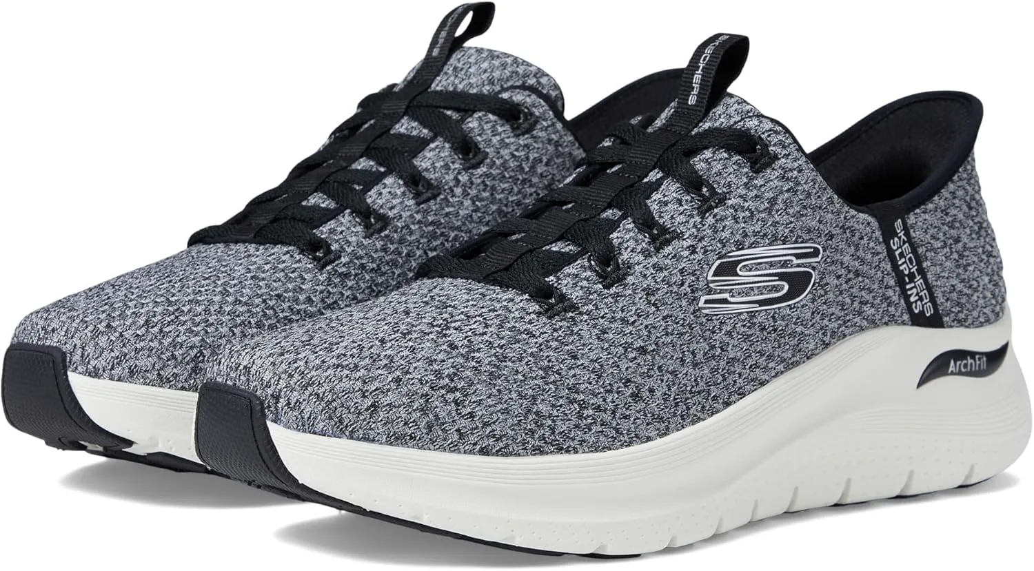 Мужские слипоны Skechers: Arch Fit 2.0 - Кроссовки на шнуровке с вязанием Look Ahead, белый/черный — фото 3