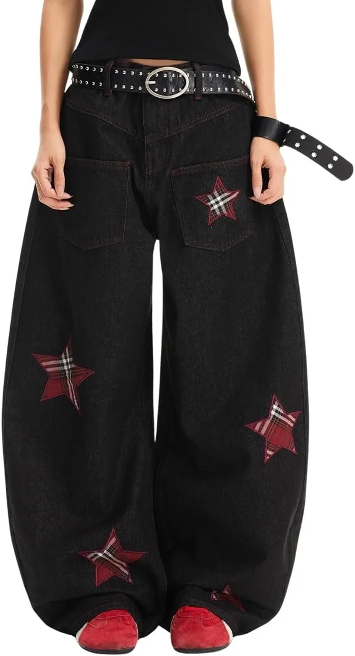 

Багги джинсы для женщин Star с вышивкой и пэчворком OTEEGX