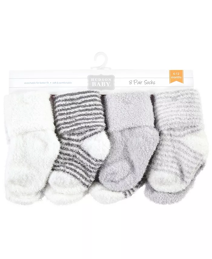 Детские носки Hudson Cozy Chenille для новорожденных и малышей, серые в полоску, 8 пар, размер 12-24 месяца Hudson Baby, серый — фото 2
