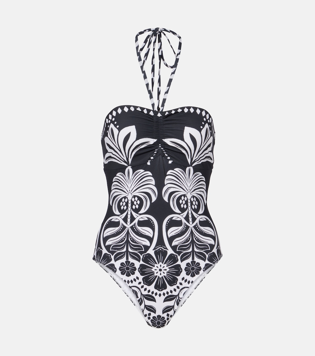 

Купальник с вырезом халтер с цветами и леопардами Farm Rio, Flower Leopards Off-White