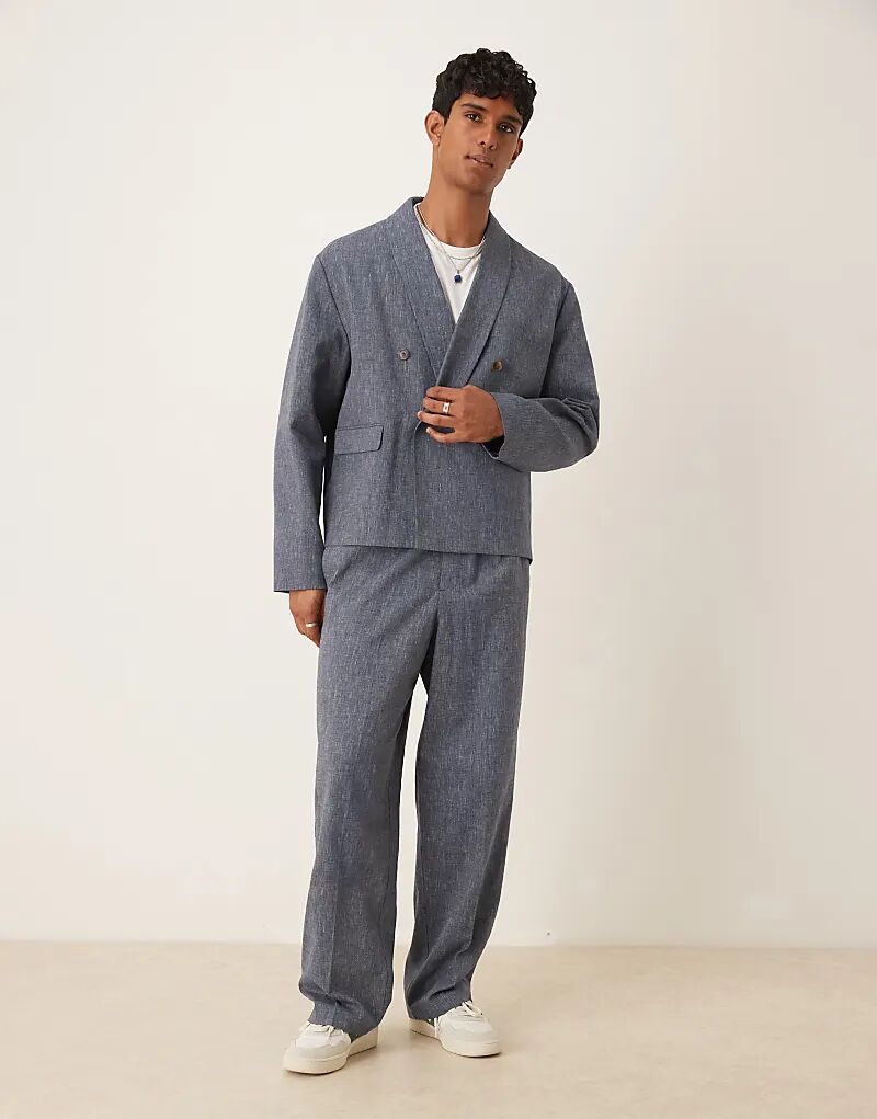 

Широкие льняные брюки ASOS DESIGN в синюю тонкую полоску с резинкой на талии