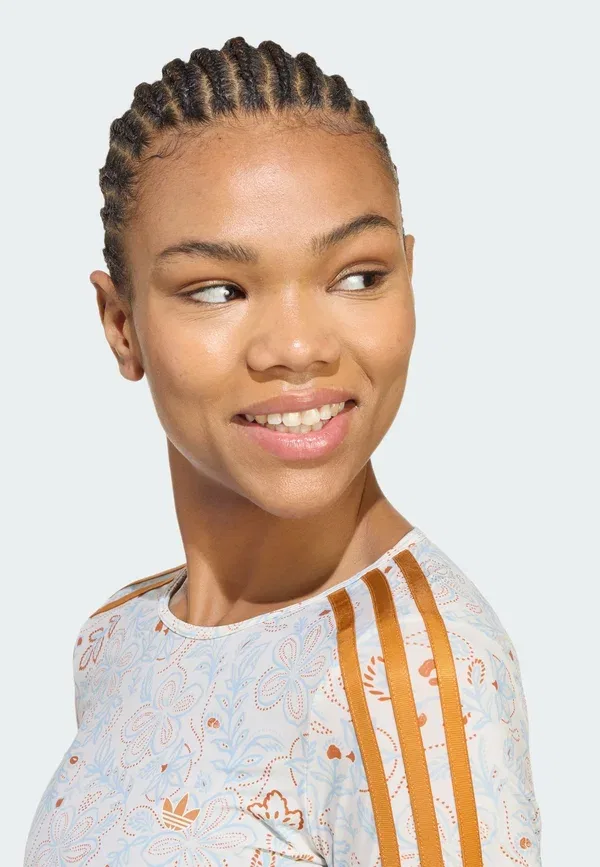 Топ Adidas Originals Summer Glow Mesh Graphics Long Sleeve, светло-бежевый/ржаво-оранжевый — фото 4
