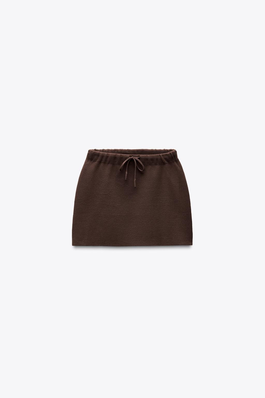 

Мини-юбка из однотонного трикотажа ZARA, цвет Chocolate
