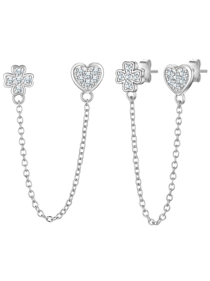 

Glanzstücke München Серьги в форме сердца и клевера из стерлингового серебра с фианитами в серебряной оправе