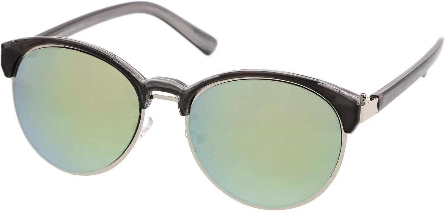 

Солнцезащитные очки zeroUV с двойной переносицей, металлической окантовкой и зеркальными линзами, круглые, в форме «кошачий глаз», 55 мм, Black-silver / Green Mirror